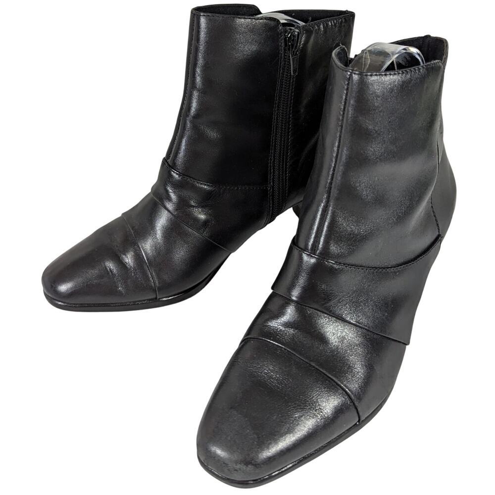 NWOT! EASY SPIRIT! BLACK GENUINE LEATHER LAYERED DETAIL ANKLE BOOTS! SZ 6.5M